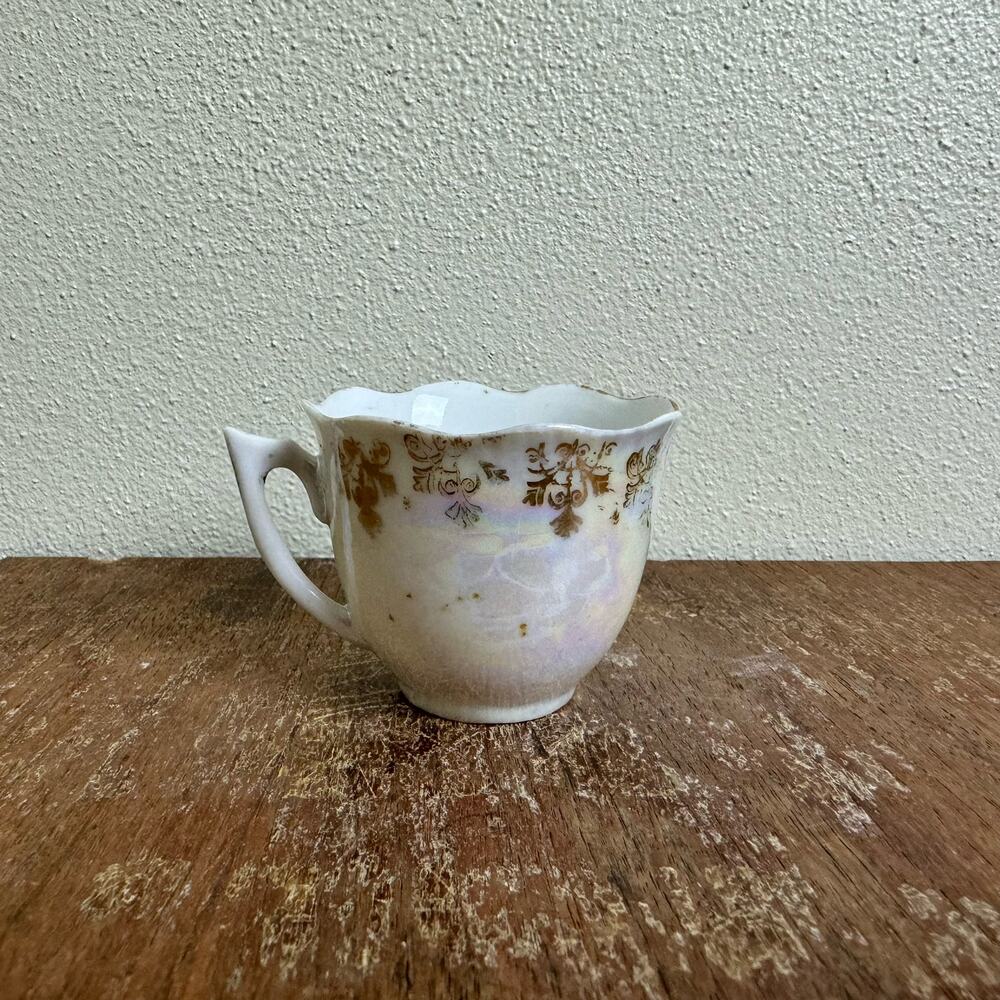 Vintage Antique Bone China Porcelain Luster Gold Transferware Demitasse Mug